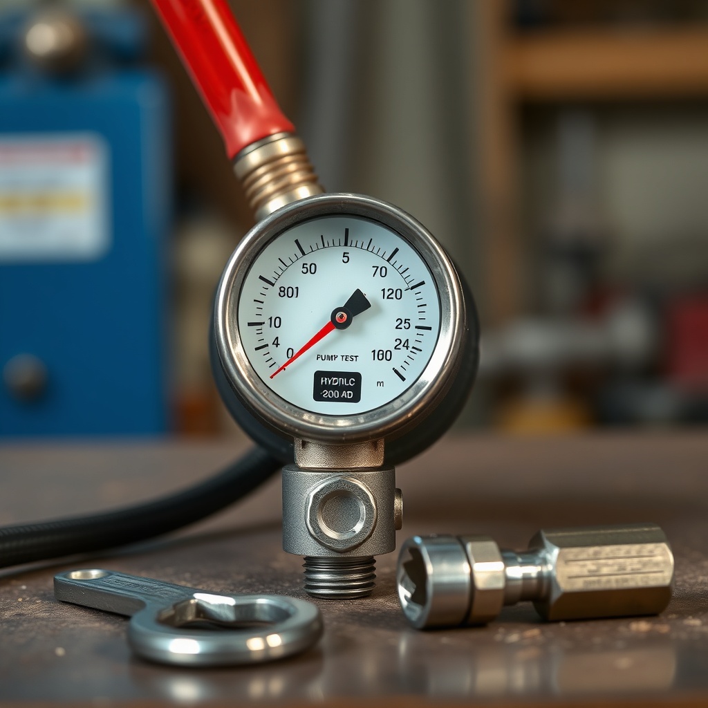 <clean photorealistic photo of a Champion 25-ton splitter’s hydraulic test gauge on the pu