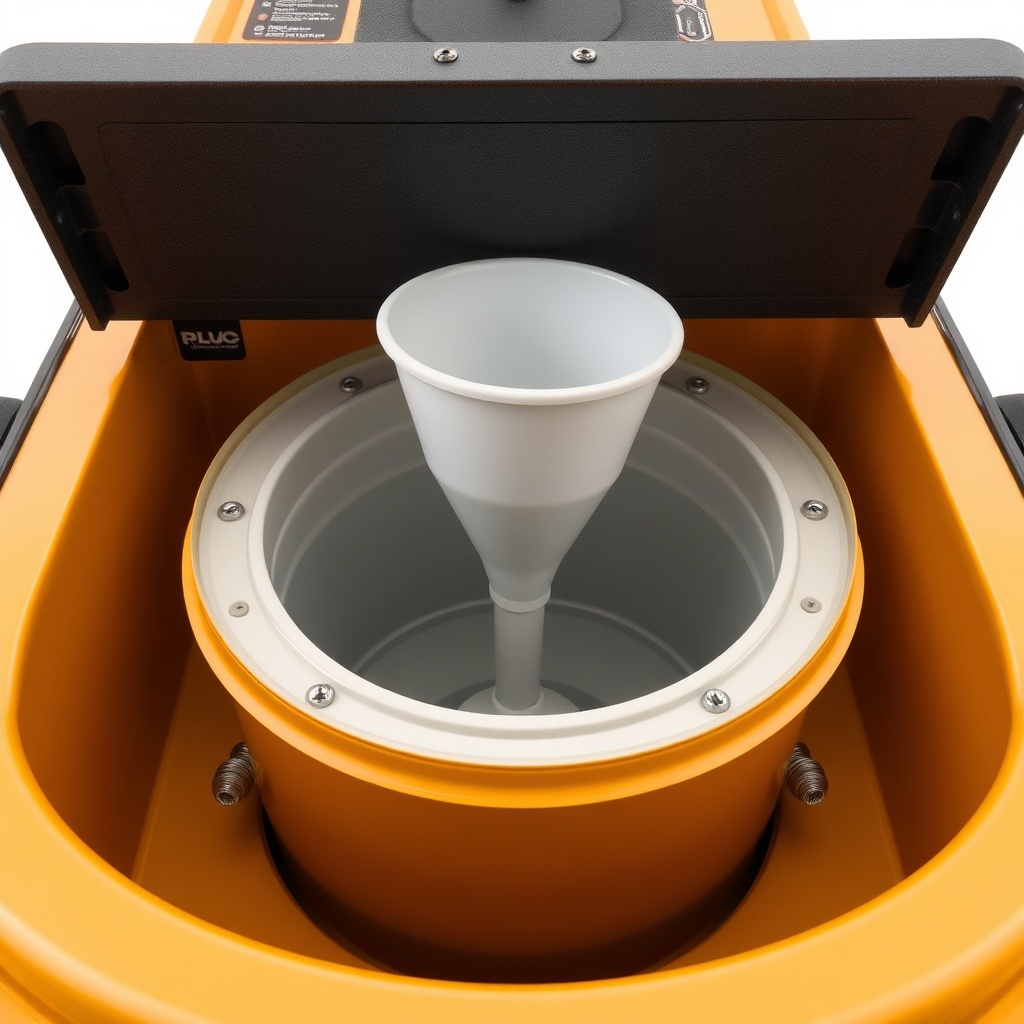 <clean photorealistic photo/illustration of an open hydraulic reservoir on a Champion 25-T
