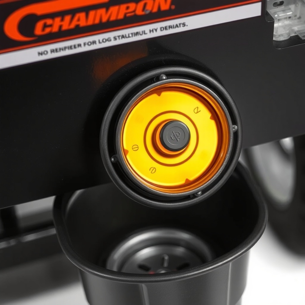 <photo of Champion 25-Ton log splitter with hydraulic oil reservoir cap open
