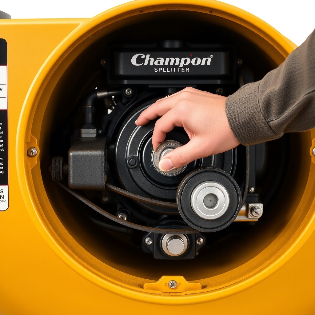 <clean photorealistic photo/illustration of a Champion 25-Ton splitter's engine area with