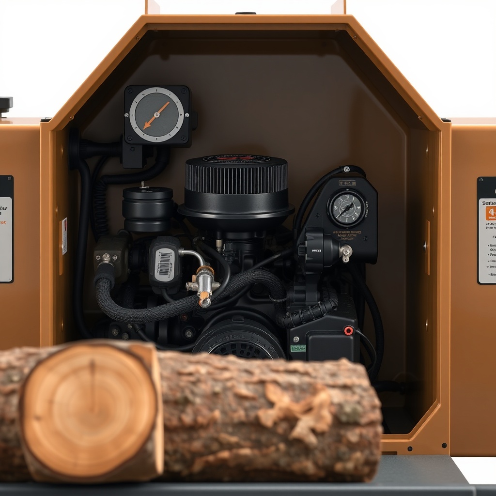 <clean photorealistic photo/illustration of a Southland 22-Ton log splitter's engine bay s