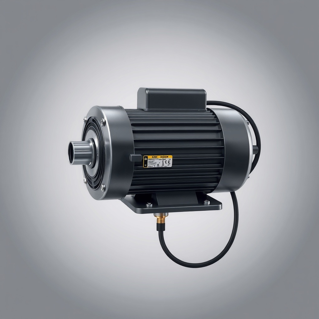 <Clean photorealistic illustration of a mounted electric motor on the splitter