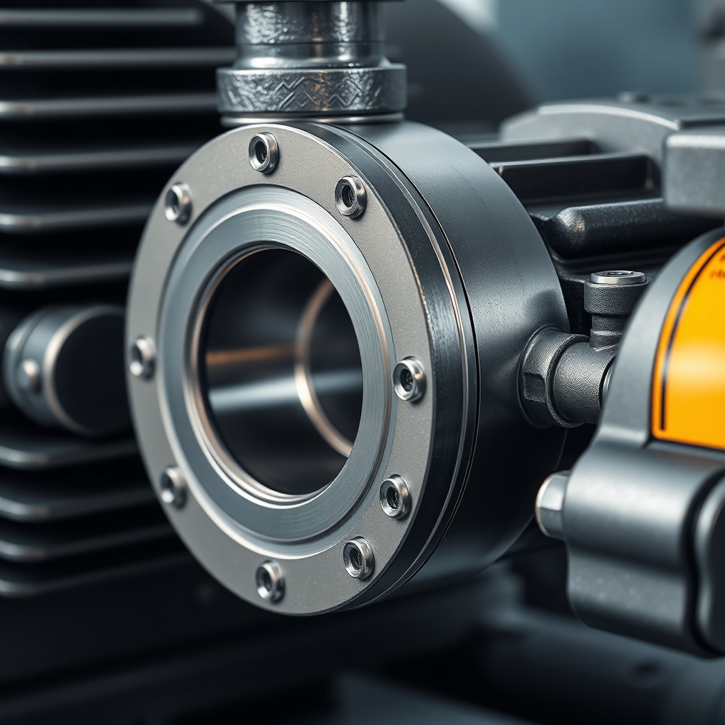 A photorealistic close-up of the Lovejoy coupling connecting the electric motor shaft to t