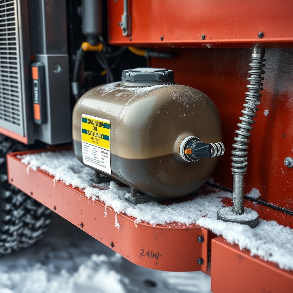<photorealistic close-up of a hydraulic oil reservoir on a Southland 22-Ton splitter