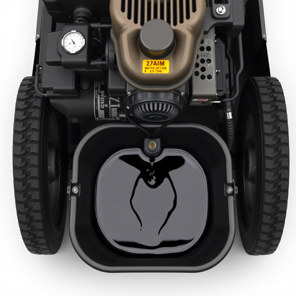 A photorealistic overhead view of a Southland 22-Ton log splitter with oil drain pan posit
