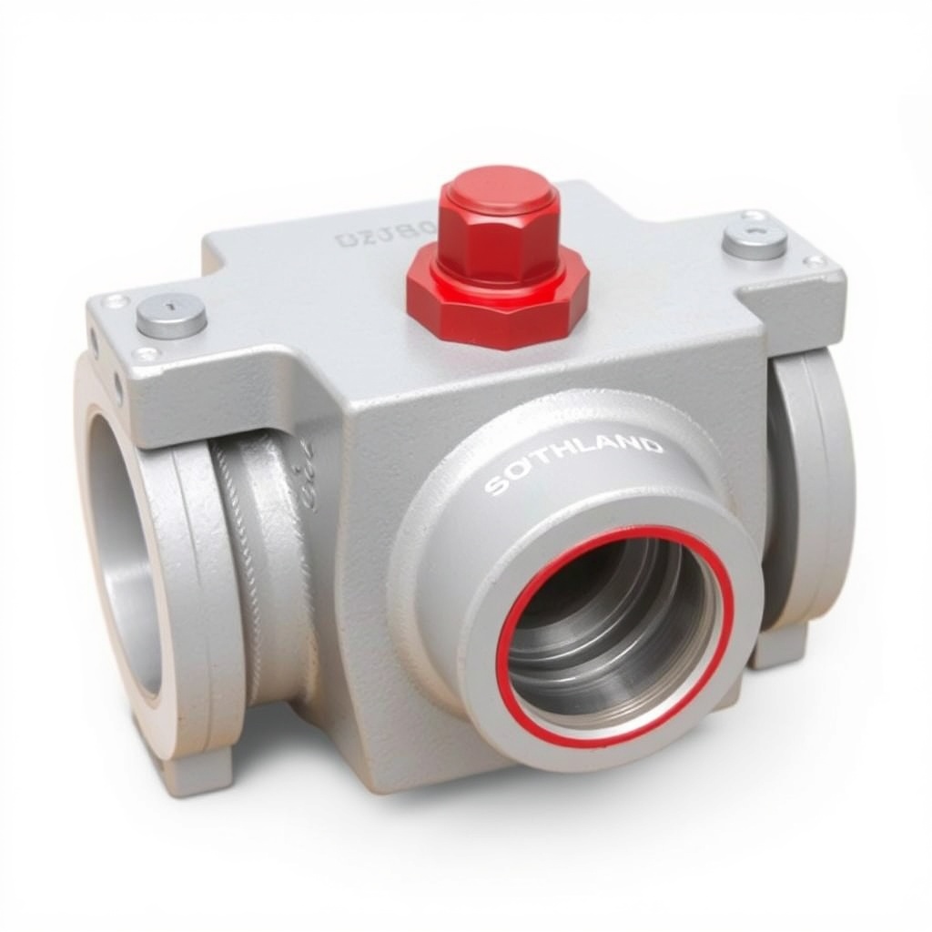 <clean photorealistic photo/illustration of a Southland 22-Ton hydraulic valve block with