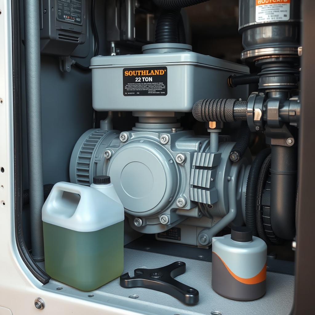 <clean photorealistic photo of the Southland 22-Ton splitter’s hydraulic pump area with a