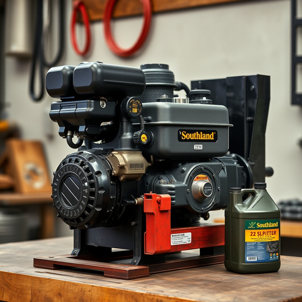 <clean photorealistic photo of a Southland 22-Ton log splitter engine with a fuel stabilis